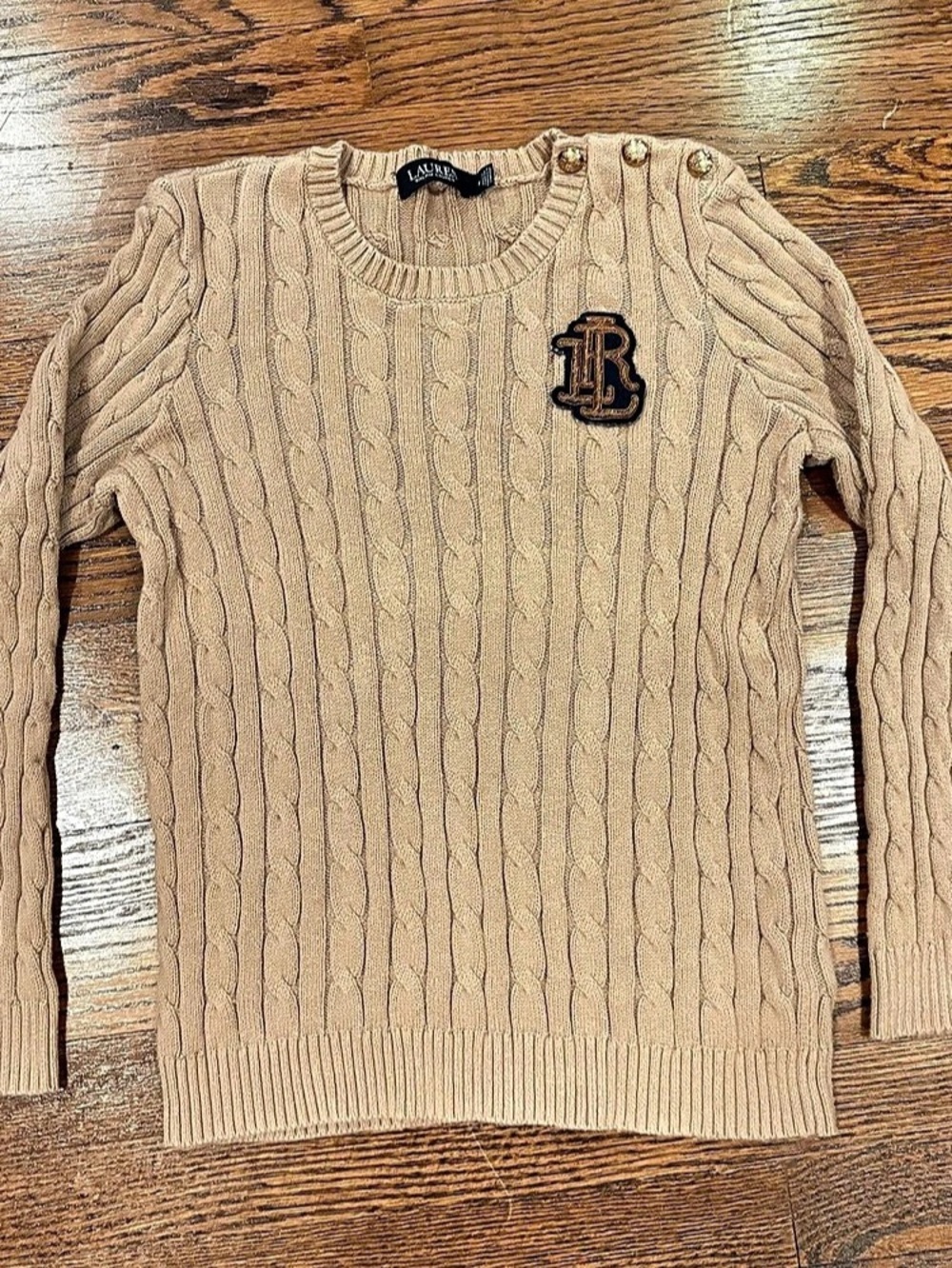 Lauren Ralph Lauren Button-Trim Cable-Knit Cotton Sweater Cable Knit Sweater